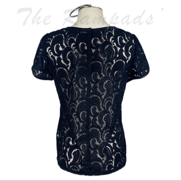DKNY Black Lace Short-sleeve Top Size 10 - Picture 3 of 8